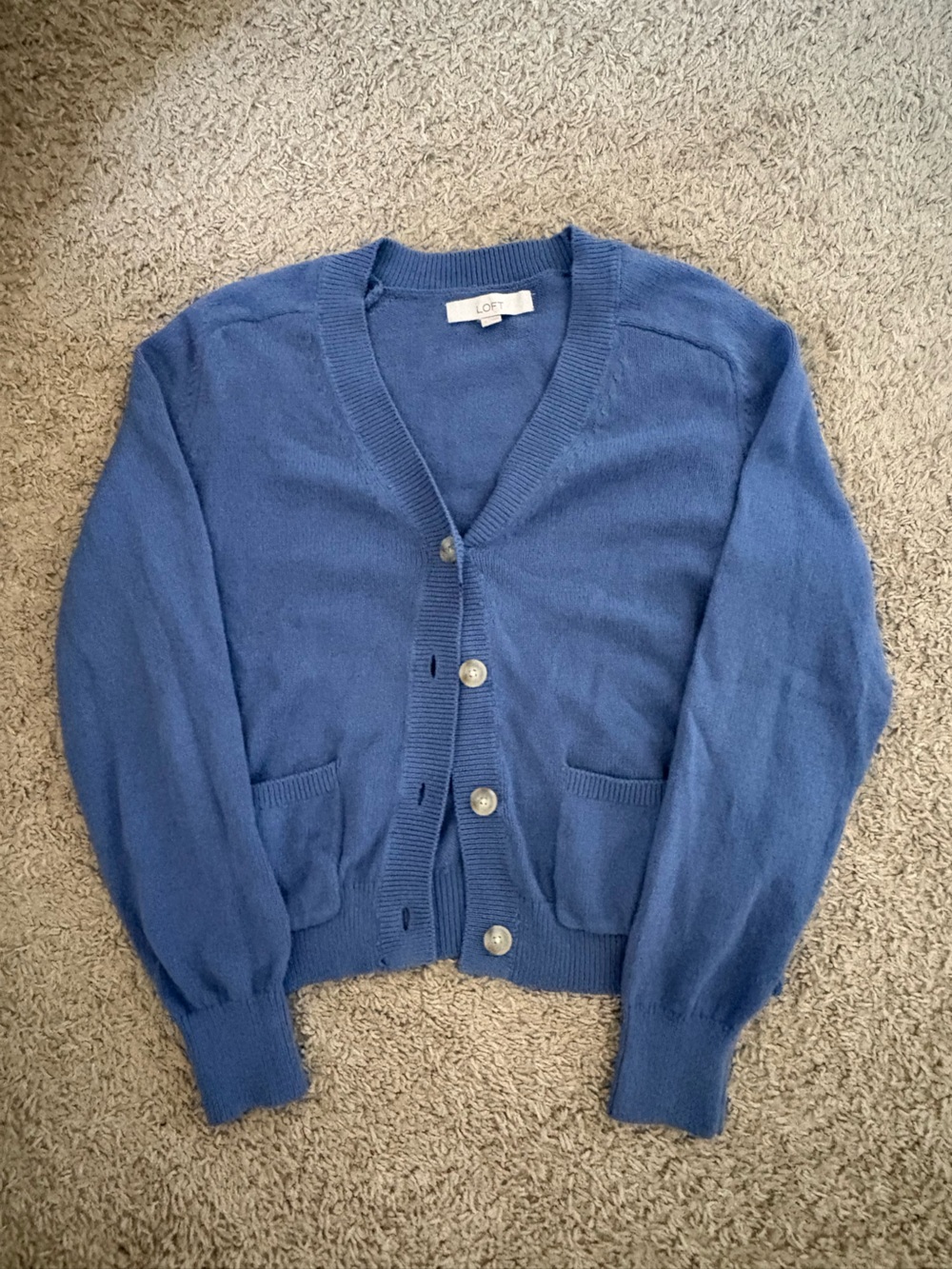 LOFT Blue Button-Up V-Neck Cardigan Sweater